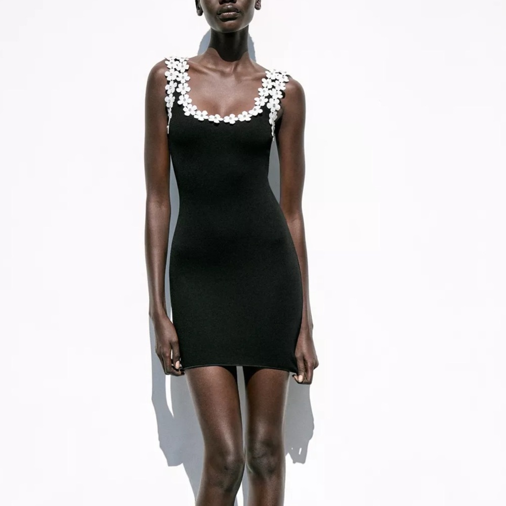 Zara Black Mini Dress with White Floral Accents - Picture 3 of 4